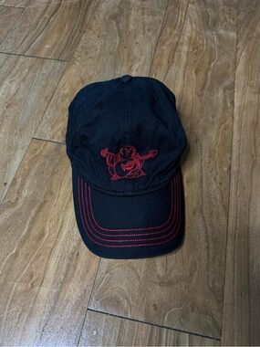 True Religion Black Baseball Cap with Red Embroidered Logo